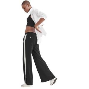 Athleta Luxe Gramercy Track Trouser Black Snap Button Legs White Stripe Size 8